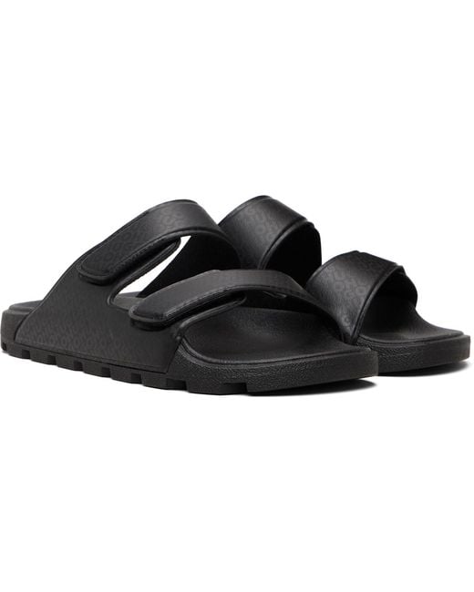 HUGO Black Printed-Logo Sandals for men