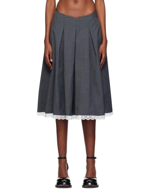 ShuShu/Tong Black Gray Pleated Midi Skirt