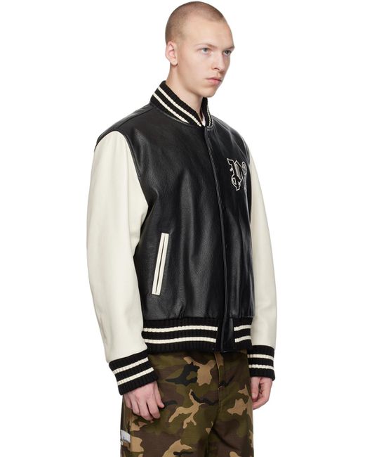 Palm Angels Black Monogram Leather Bomber Jacket