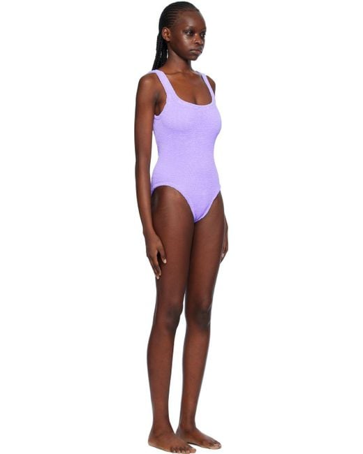 Hunza G Purple Square Neck Swimsuit in Black Lyst