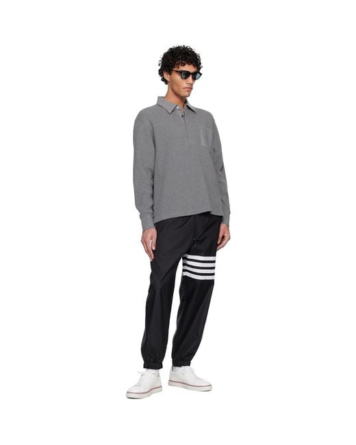 Thom Browne Black Shiny Ripstop 4-Bar Track Pants for men