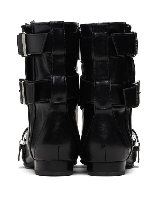 Ganni Black Eyelets Lace Up Boots