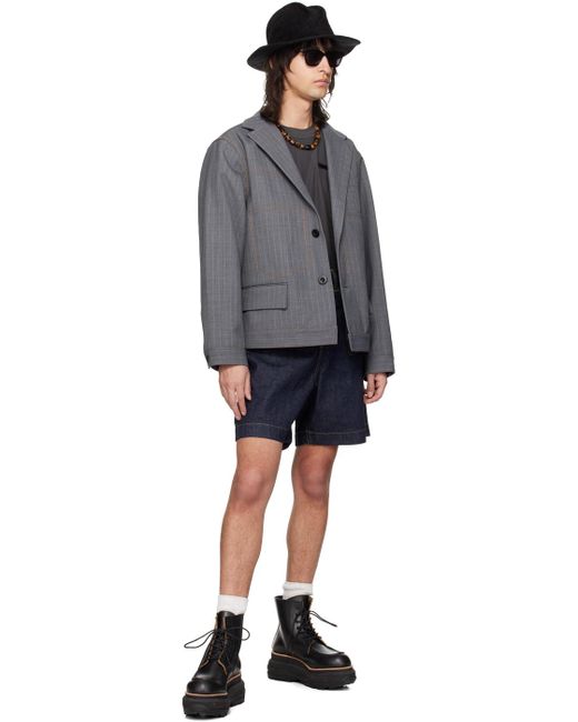 Sacai Black Gray Striped Reversible Jacket for men