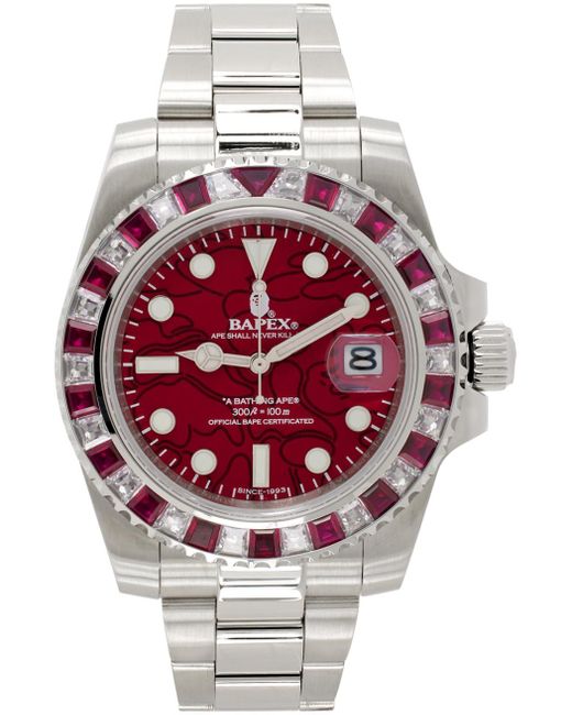 A Bathing Ape Red Type 1 Crystal Stone Watch for men