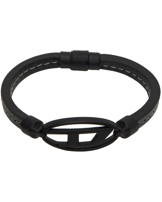DIESEL Black Leather A-adam Bracelet for men
