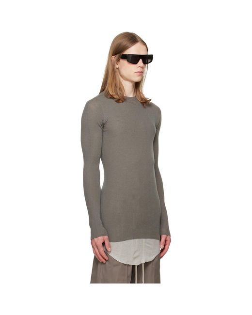 Rick Owens Gray Tower Ribbed Round Neck Sweater for men