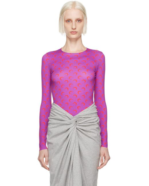 MARINE SERRE Pink Moon Printed Second Skin Long Sleeve T-Shirt