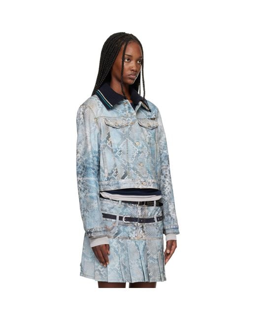 ANDERSSON BELL Blue Python Fade Printed Denim Jacket