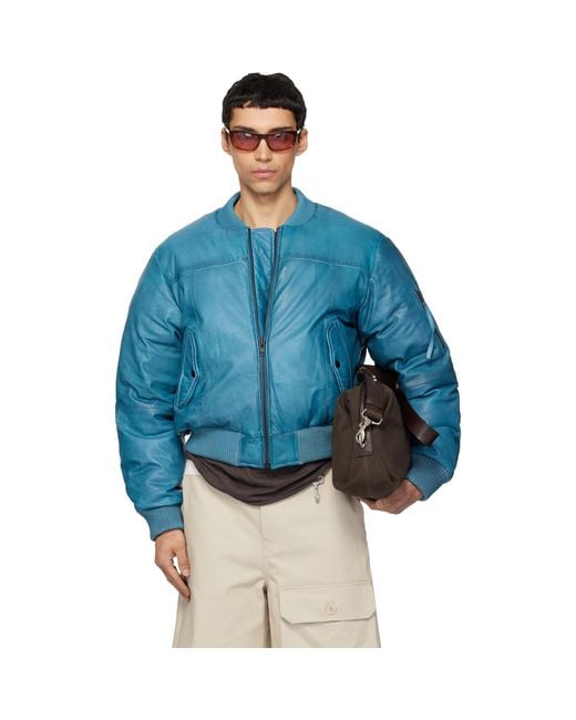 Deadwood Blue Bofinger Padded Leather Bomber Jacket for men