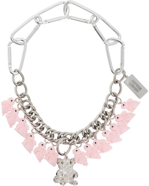 Chopova Lowena Pink Bun Bear Carabiner Necklace