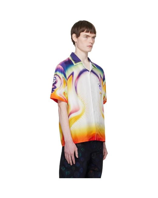 Casablanca Multicolor Open Collar Short Sleeve Shirt for men