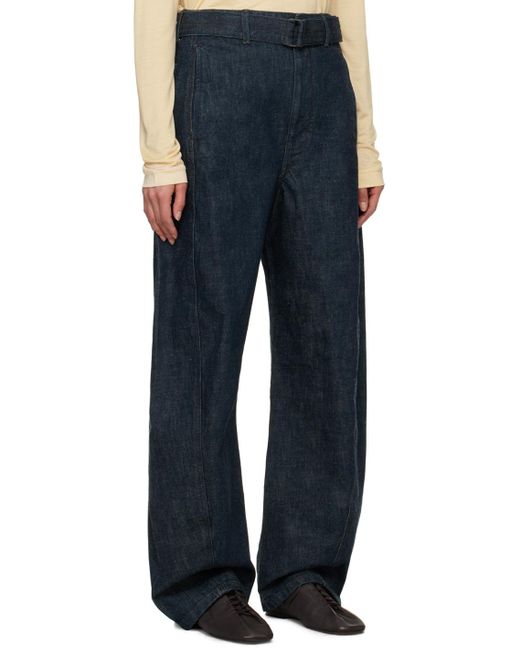 Lemaire Blue Twisted Belted Jeans