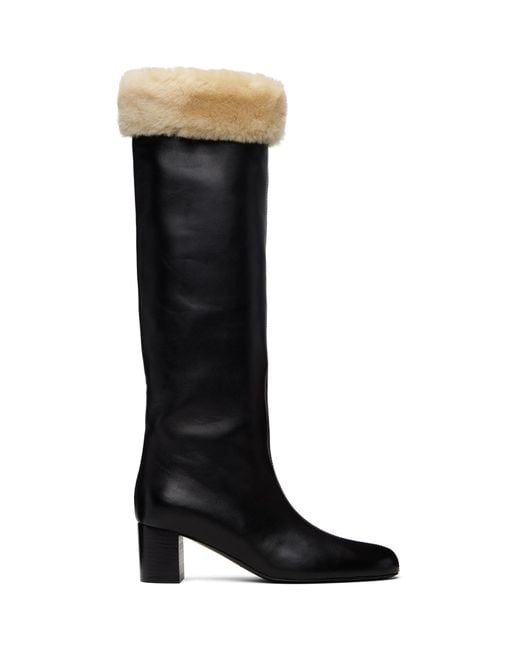 Totême  Black Downtown Shearling Knee-High Tall Boots