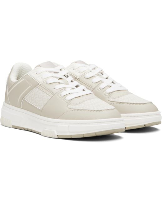 HUGO Black Faux-Leather & Logo-Woven Sneakers for men
