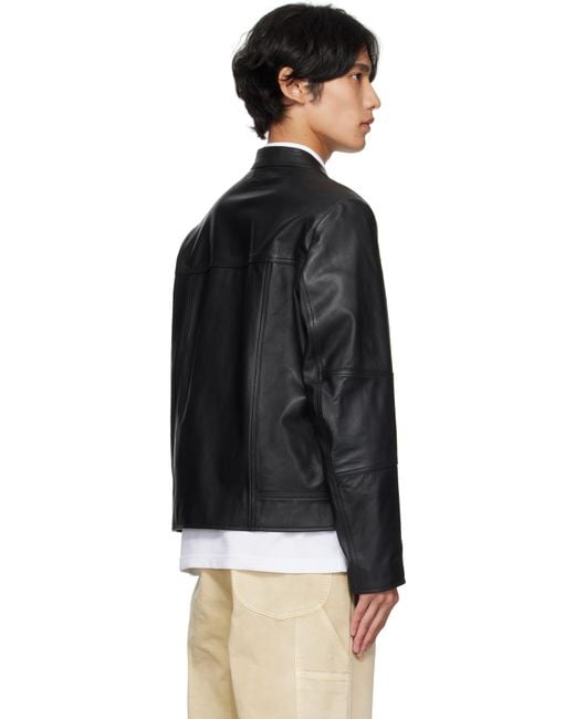 HUGO Black Slim-Fit Leather Jacket for men