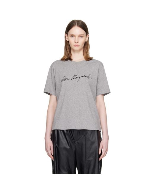 MM6 by Maison Margiela Gray Handwritten-Print Cotton Jersey T-Shirt