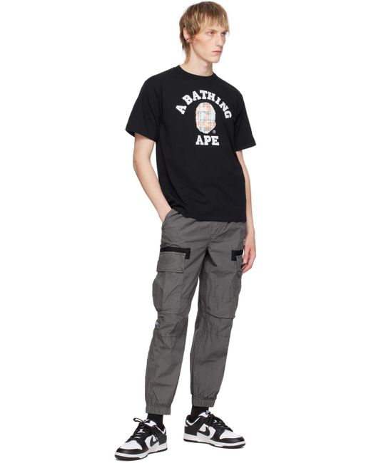 A Bathing Ape Black Bleached Check College T-Shirt for men