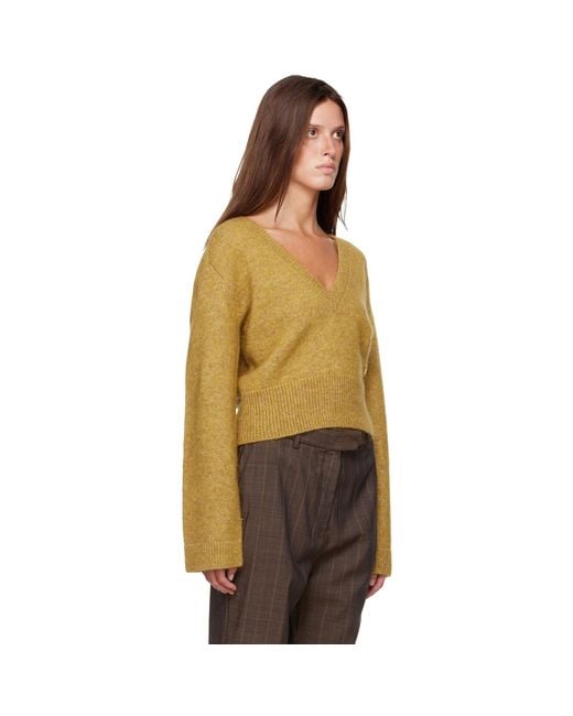 Ganni Brown Melange Mohair Deep V-Neck Sweater