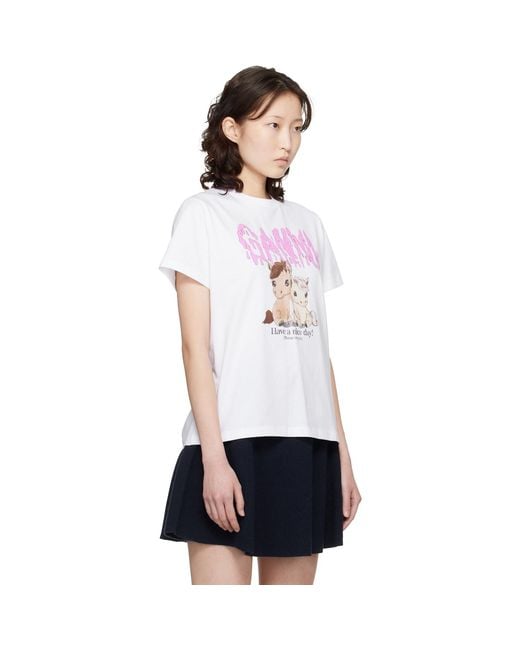 Ganni White Graphic Cotton T-Shirt