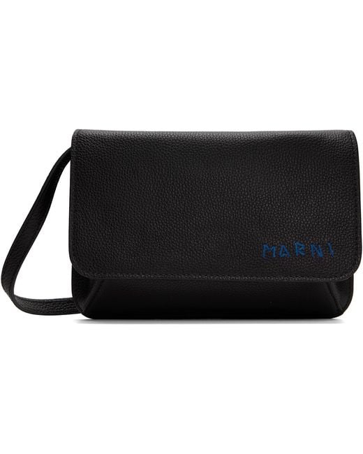 Marni Black Leather ' Mending Embroidery' Pouch for men
