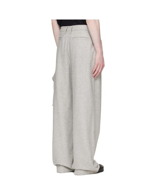 Reese Cooper White Wool Herringbone Pleated Cargo Pants for men