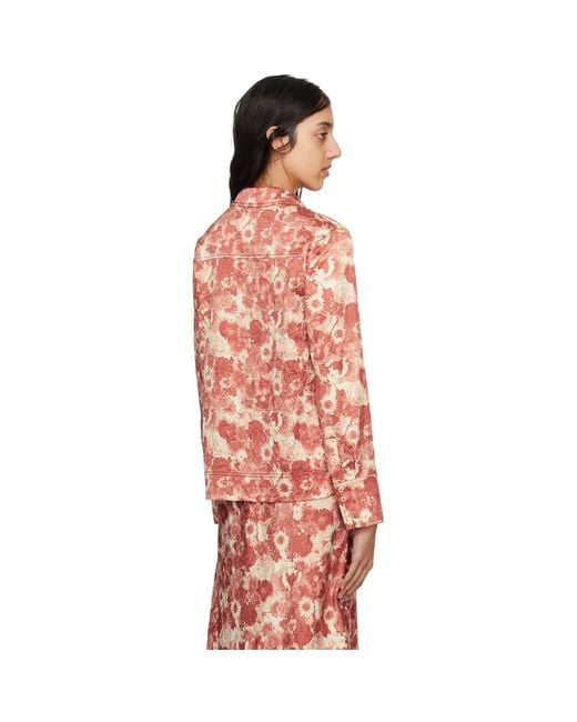 Ganni Orange Floral Long Sleeve Shirt
