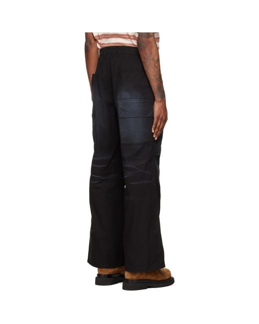 we11done Black Washed Multi Pocket Cargo Pants for men