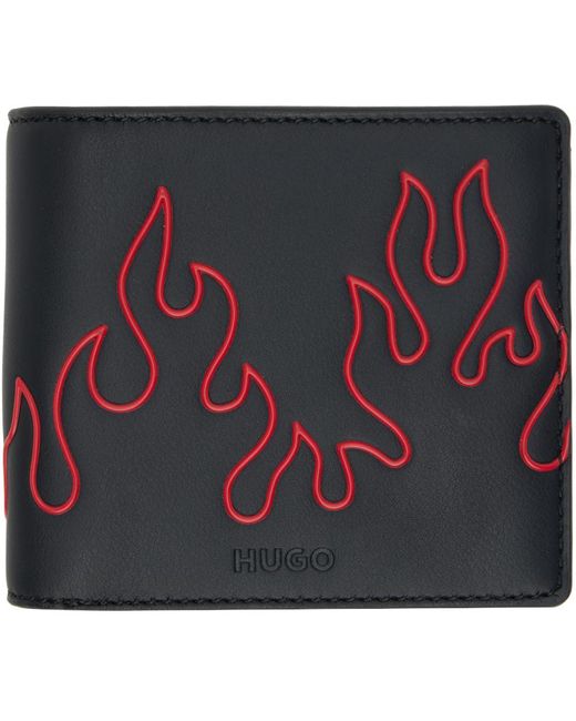 HUGO Blue Black Faux-leather Flame Artwork Wallet for men