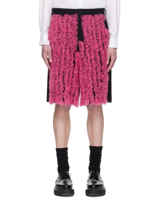メンズ Comme des Garçons ブラック＆ピンク Wool Gabardine Medium & Nylon Tulle ショートパンツ Pink
