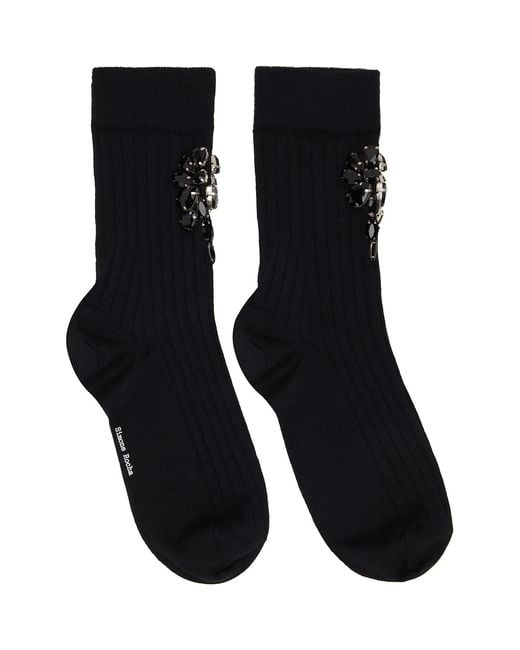 Simone Rocha Black Poppy Crystal Flower Ribbed Ankle Socks