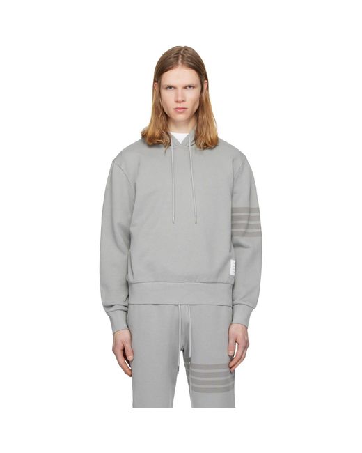 Thom Browne Gray Solid Loopback Overdyed-Bar Hoodie for men
