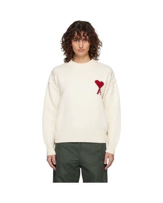 AMI Black Off- Wool Crewneck Ami De Coeur Sweater