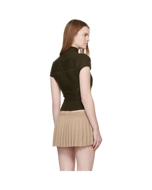 GUIZIO Green Khaki Vivienne Short Sleeve Cable Turtleneck