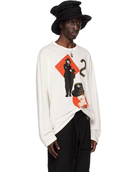 【関税込み】YOHJI YAMAMOTO オフホワイト プリント 長袖Tシャツ YOHJI YAMAMOTOのオフホワイト プリント 長袖Tシャツがセール中