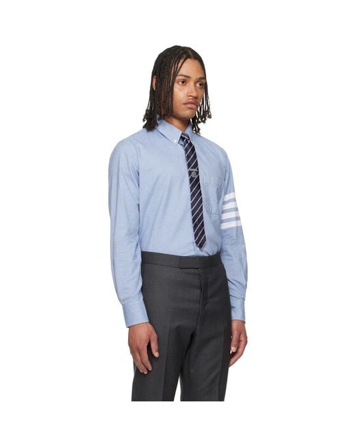 Thom Browne Blue Flannel 4-Bar Shirt for men