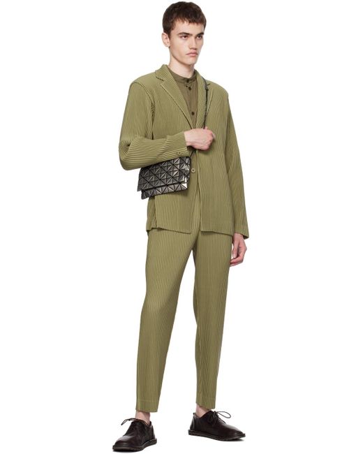 Homme Plissé Issey Miyake Green Homme Plissé Issey Miyake Khaki Tailored Pleats 1 Trousers for men