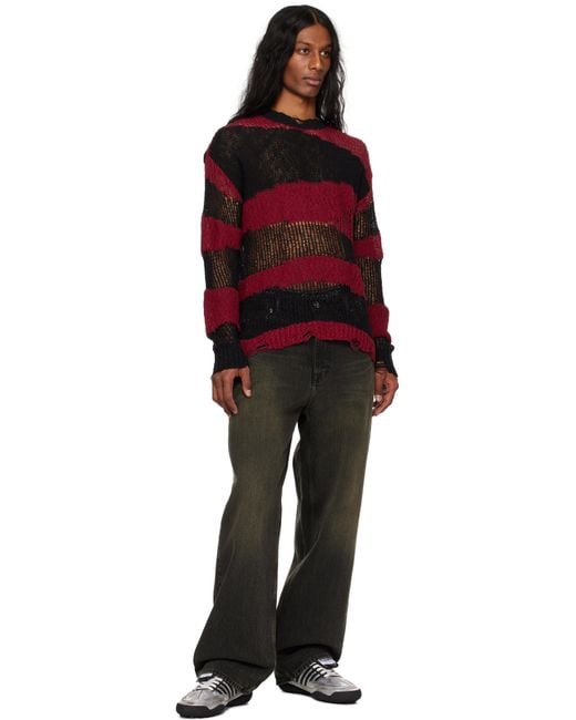メンズ ANDERSSON BELL ブラック＆レッド Stripe クルーネックセーター Red