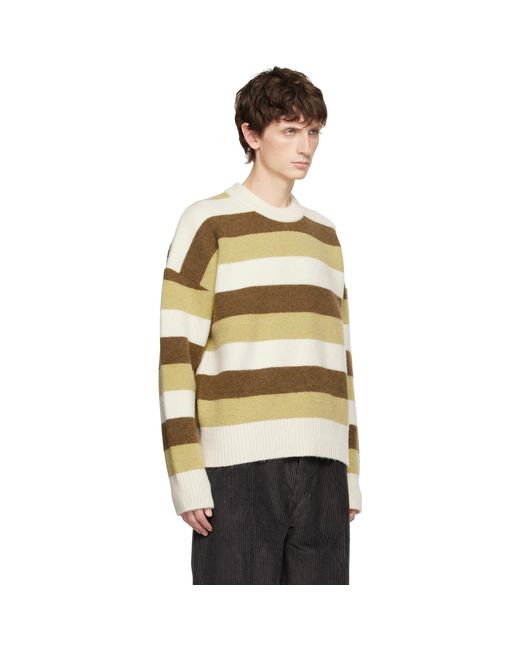 AMI Natural Khaki Alpaca Striped Crewneck Sweater for men