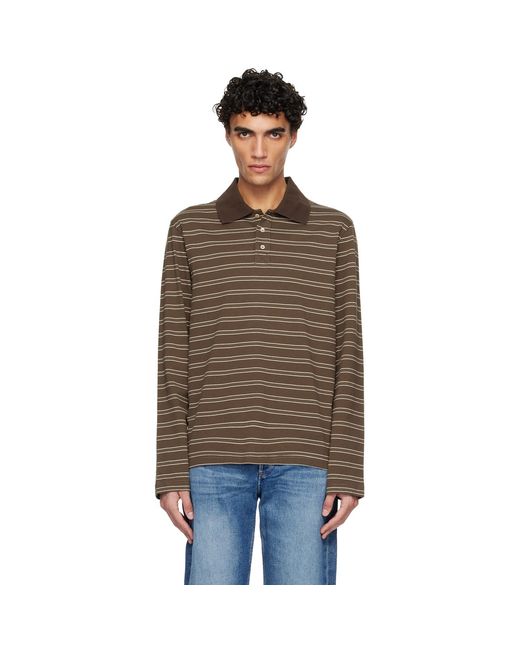 A.P.C. Black Long-Sleeve Striped Polo for men