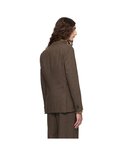 HUGO Brown Extra-Slim-Fit Herringbone Blazer for men