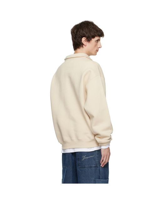Jacquemus Natural 'The Gros Grain' Zipped-Rollneck Sweatshirt for men
