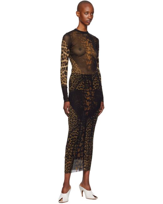 Jupe Longue Brune À Motif Léopard Jean Paul Gaultier en coloris Black