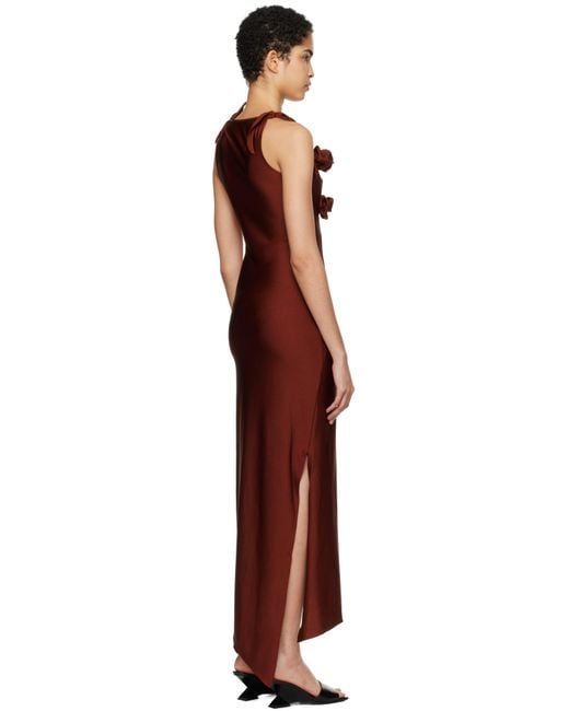 Coperni Black Burgundy Asymmetric Flower Midi Dress