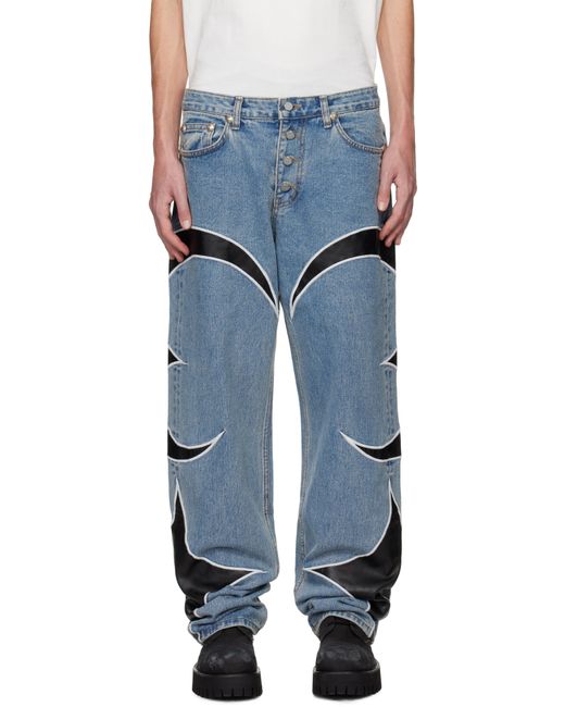 メンズ THUG CLUB ブルー Leather Washing デニム ジーンズ Blue