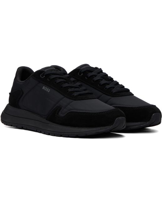 Boss Black Lightweight Fabric Suede Trim Sneakers for men