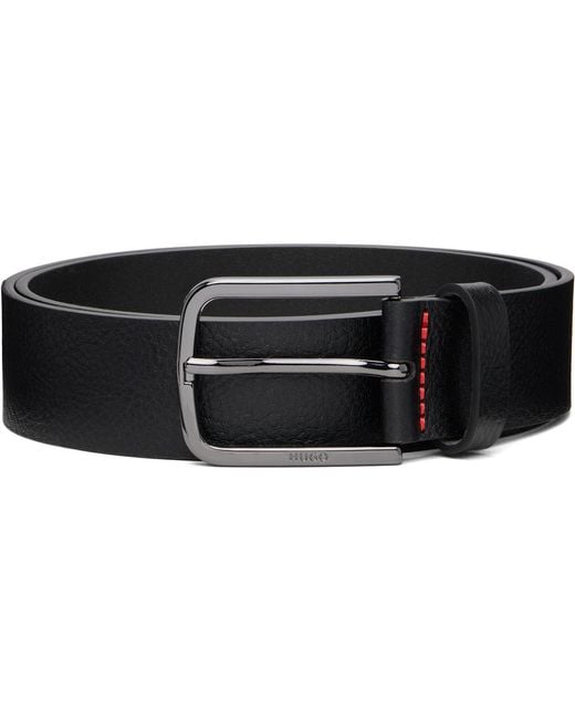 HUGO Black Italian-Made Grained Leather Belt for men