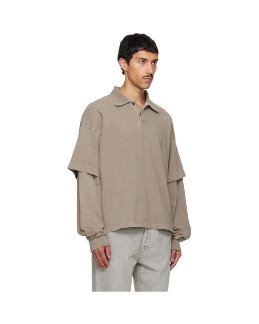 Agolde Gray Khaki Curren Double Sleeve Polo for men