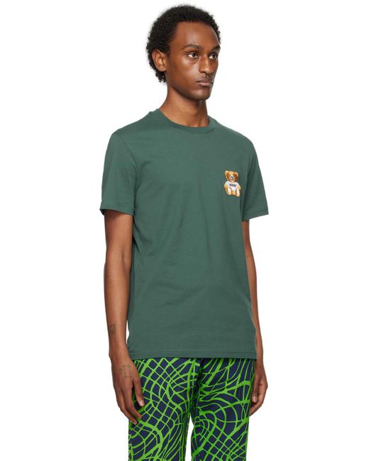 T-shirt vert à écusson à ourson Moschino pour homme en coloris Green