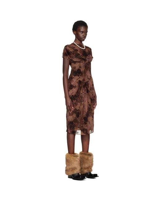 Anna Sui Brown Dahlia Tulle Knit Midi Dress