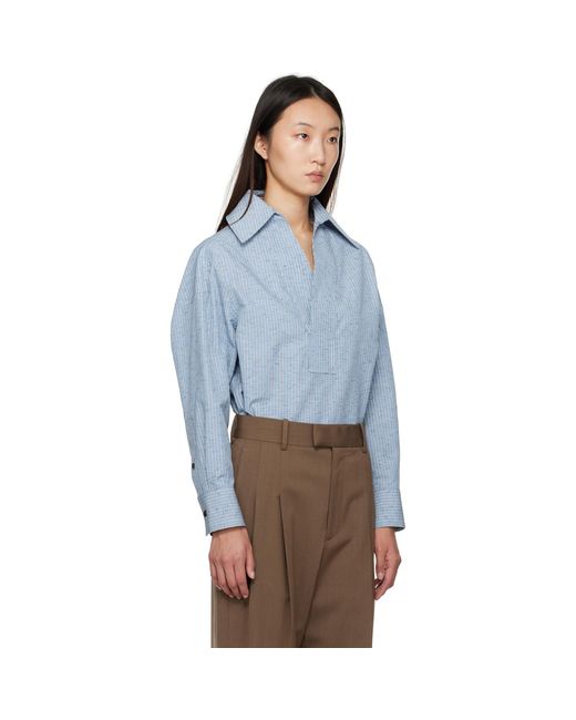 Bottega Veneta Blue Cotton & Linen Stripe Shirt